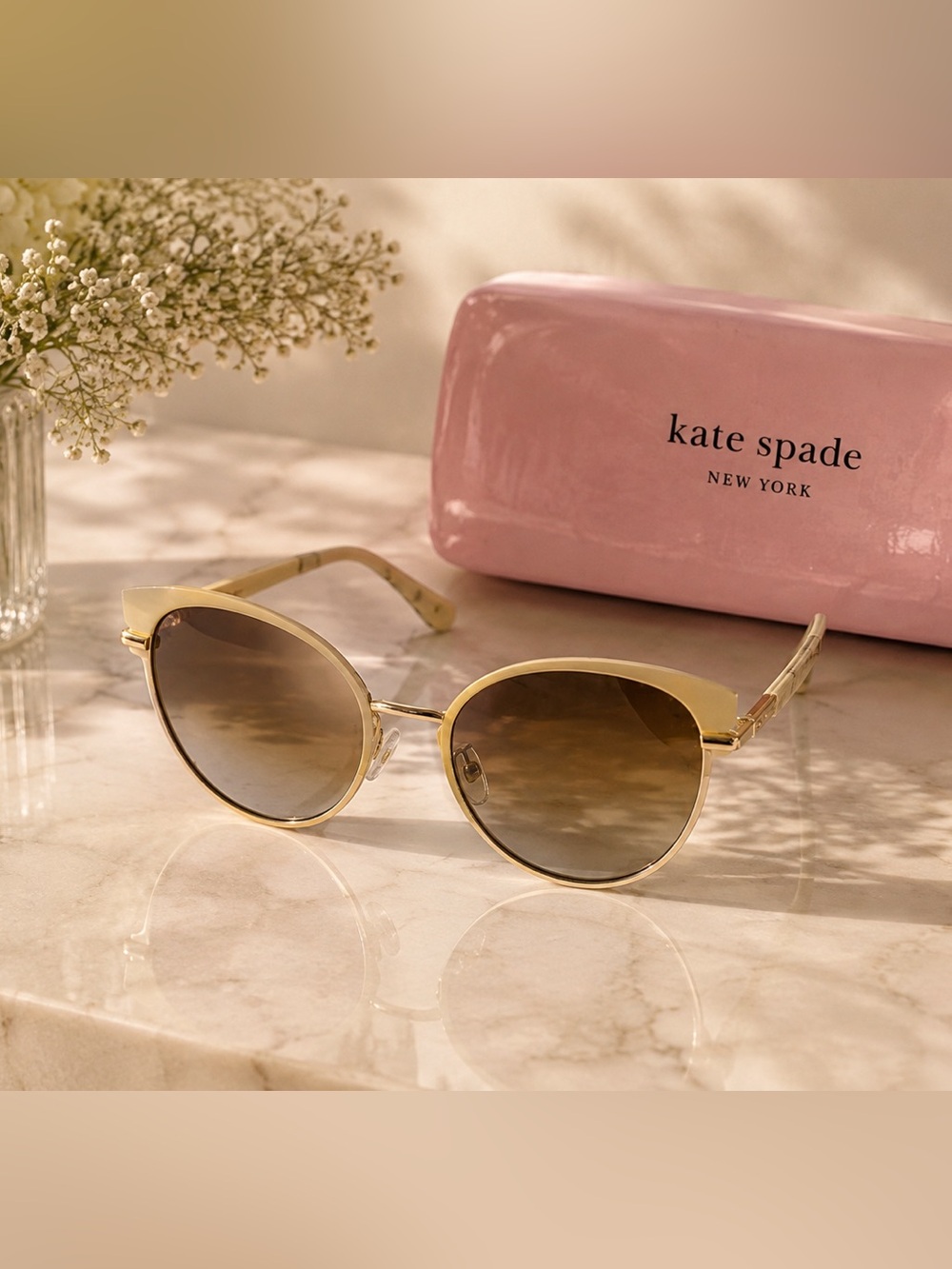 Kate Spade New York Hello Sunshine Sunglasses Cream Gold 53-20